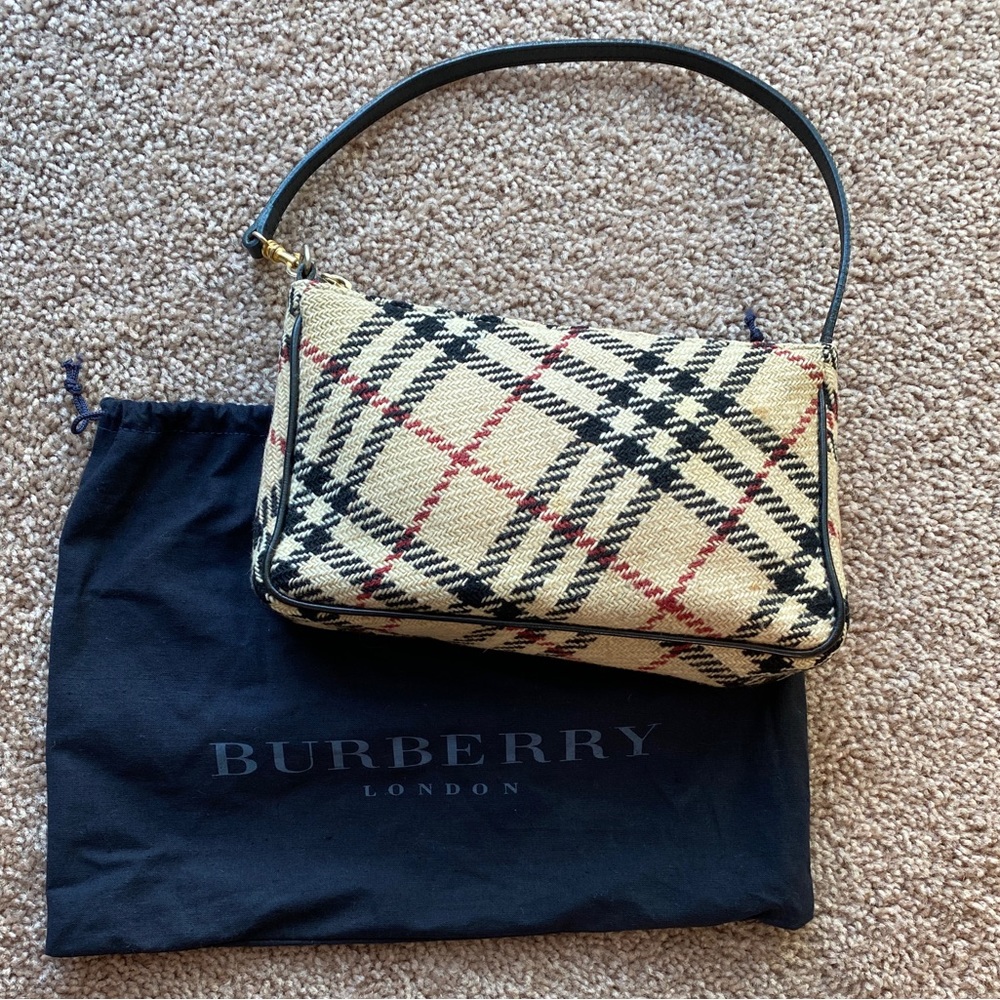 BURBERRY Nova Check Wool Pochette Bag Beige